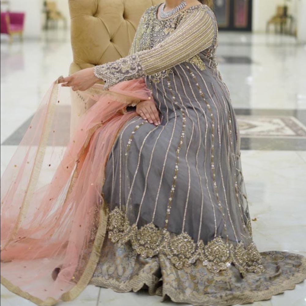 Carnation by Hajrah gorgeous gray Pakistani/Indian style suit